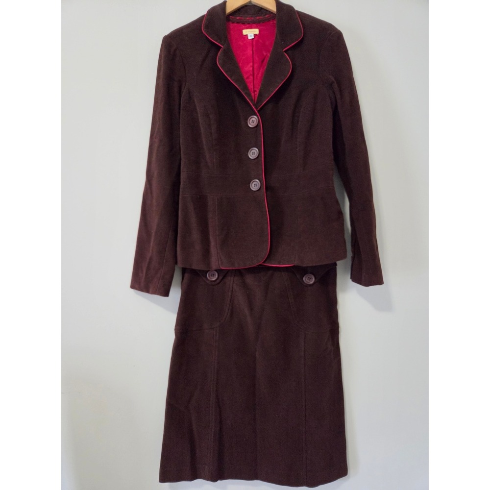 Jill Michelle Brown‎ Corduroy Skirt Suit Pink Piping 2 Piece Set Womens Size 6